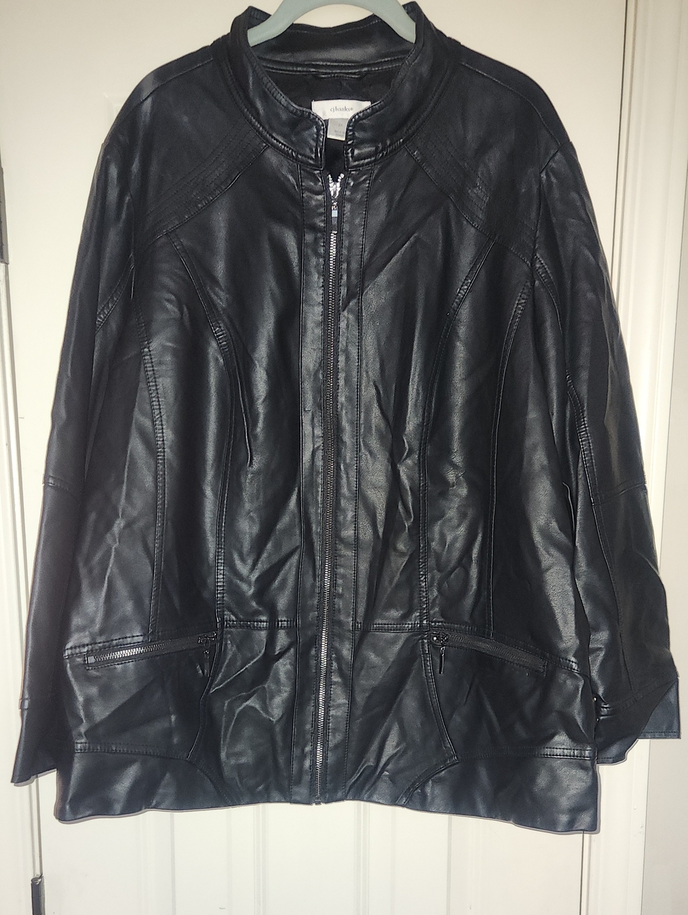 CJ Banks Black Faux Leather Zip Jacket with Stand Collar